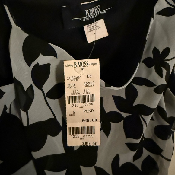 B. Moss Vintage 90s Feminine Spring Unique Neckline Floral Midi Dress NWT Size 8 - Picture 5 of 7